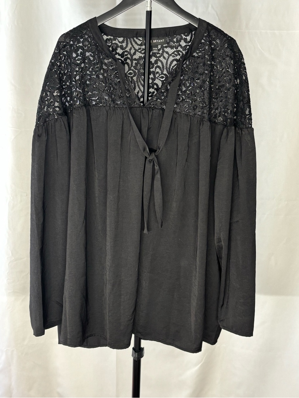 Lane Bryant Black Lace Yoke Tie-Front Tunic Plus Size Blouse